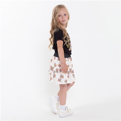 Комплект для девочки (футболка, юбка), цвет чёрный/молочный МИКС, рост 134-140 см