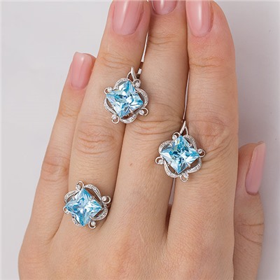 Серебряное кольцо с фианитом голубого цвета - 020 - распродажа