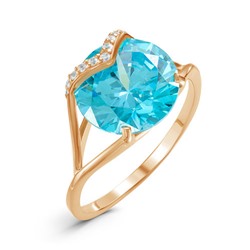 Позолоченное кольцо с  фианитом голубого цвета 219 - п