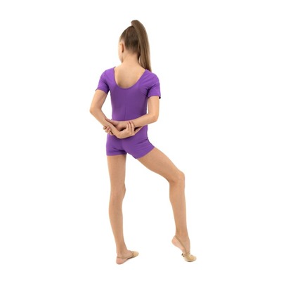 Купальник гимнастический с коротким рукавом, с шортами, лайкра, цвет фиолетовый, размер 28