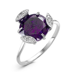 Серебряное кольцо с фианитом фиолетового цвета - 022 - распродажа