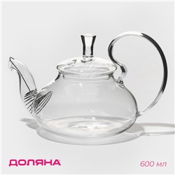 Чайник стеклянный заварочный с металлическим ситом Доляна «Элегия», 600 мл, 19×13×12,5 см