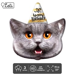 Шар фольгированный 24" «Кот - с днем рождения», без подложки