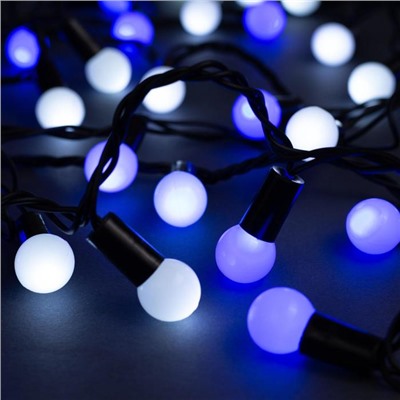 Гирлянда "Нить" 10 м с насадками "Шарики 1.5 см", IP44, тёмная нить, 100 LED, свечение бело-синее, мигание, 220 В