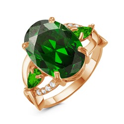 Позолоченное кольцо с зелеными фианитами 1037 - п