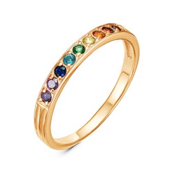 Позолоченное кольцо с разноцветными  фианитами "Радуга" - 1133 - п