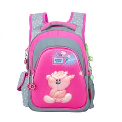 Школьный Рюкзак Across с мишкой серо-розовый ACR19-CH410-4