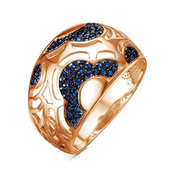 Позолоченное кольцо из коллекции "Russo" с фианитами синего цвета - 1009 - п