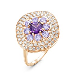 Позолоченное кольцо с фиолетовыми фианитами - 056 - п