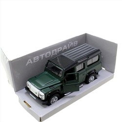 Модель машины Land Rover Defender масштаб 1:32 (длинна 12см)  темно-зеленого цвета.