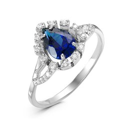 Серебряное кольцо с фианитом синего цвета - 021 - распродажа
