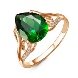 Позолоченное кольцо с фианитом зеленого цвета 305 - п