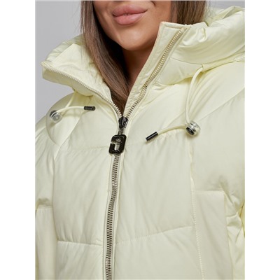 Зимняя женская куртка модная с капюшоном светло-желтого цвета 512305SJ
