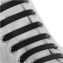 Набор шнурков для обуви, 6 шт, силиконовые, плоские, 13 мм, 9 см, цвет чёрный