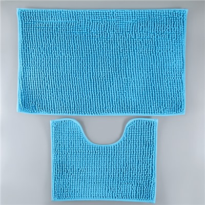 Набор ковриков для ванной и туалета 2 шт 40х50, 50х80 см "Букли" цвет синий