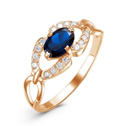 Позолоченное кольцо с фианитом цвета сапфир 084 - п