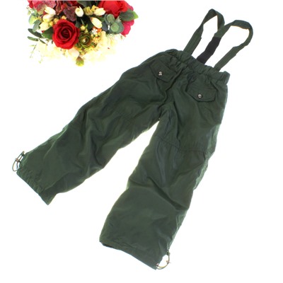 Рост 94-98. Утепленные детские штаны на подтяжках с подкладкой из войлока Rihoo бутылочного цвета.