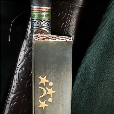 Нож Пчак Шархон "Рог сайгака" - пластик, сухма, гарда олово, гравировка, 15 см