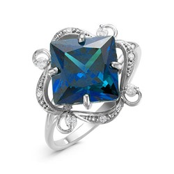 Серебряное кольцо с фианитом синего цвета - 020 - распродажа