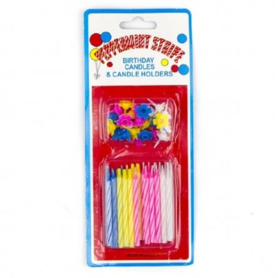 Свечи для торта "Peppermint Stripe" разноцветные с держателями, в наборе 24 шт.