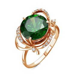 Позолоченное кольцо с фианитом зеленого цвета - 019 - п