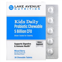 Lake Avenue Nutrition, пробиотик для ежедневного применения для детей, натуральный ягодный ароматизатор, 5 млрд КОЕ, 30 жевательных таблеток