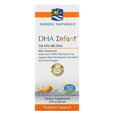 Nordic Naturals, Докозагексаеновая кислота (ДГК) с витамином D3 для младенцев, 60 мл (2 жидкие унции)