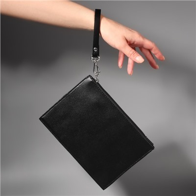 Ручка для сумки из натуральной кожи, с карабинами, 30 ± 2 см × 1,2 см, цвет чёрный/серебряный