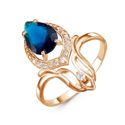 Позолоченное кольцо с фианитом синего цвета - 812 - п