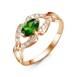 Позолоченное кольцо с фианитом цвета изумруд 084 - п
