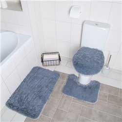Набор ковриков для ванной и туалета Доляна «Пушистик», 3 шт: 40×44, 40×50, 50×80 см, цвет серый