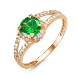 Позолоченное кольцо с фианитом зеленого цвета 191 - п