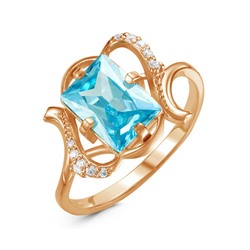 Позолоченное кольцо с фианитом голубого цвета 036 - п