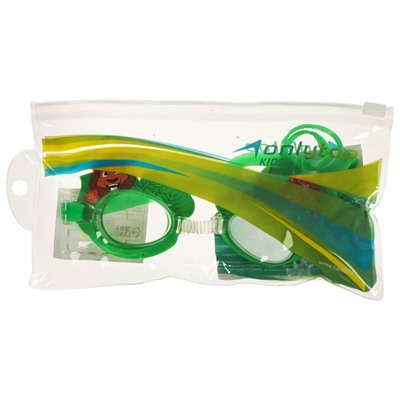 Очки для плавания детские ONLYTOP Swim «Зверята» + беруши, цвет зелёный