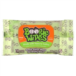 Boogie Wipes, Gentle Saline Wipes for Stuffy Noses, Fresh Scent, 10 Wipes