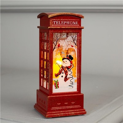 Фигура светодиодная "Телефонная будка со Снеговиком", 12.5х5.3х5.3 см, 1 LED, 3хAG13, ТЁПЛОЕ БЕЛОЕ