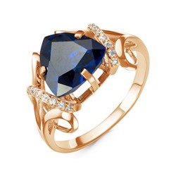 Позолоченное кольцо с фианитом синего цвета 043 - п