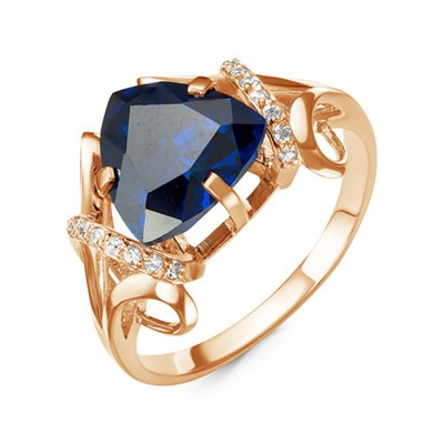 Позолоченное кольцо с фианитом синего цвета 043 - п