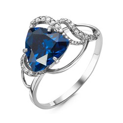 Серебряное кольцо с фианитом синего цвета - 023 - распродажа