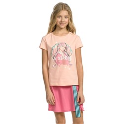Комплект из футболки и юбки для девочки, рост 128 см, цвет персиковый