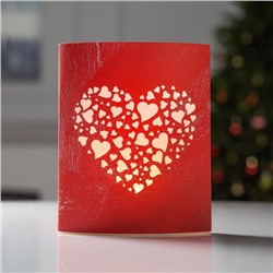 Фигура светодиодная из картона "Сердце красное", 13х16х5 см, АА*2, 1LED, Т/БЕЛЫЙ