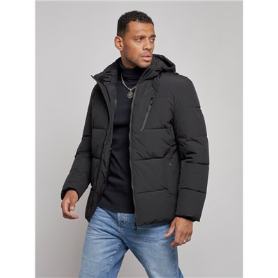 Куртка зимняя молодежная мужская с капюшоном черного цвета 8320Ch