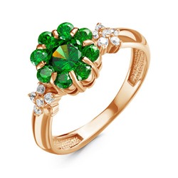 Позолоченное кольцо с фианитами зеленого цвета 140 - п