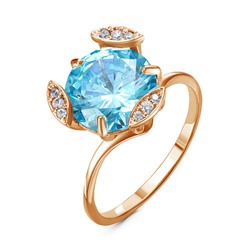 Позолоченное кольцо с фианитом голубого цвета 022 - п