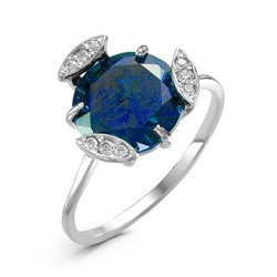 Серебряное кольцо с фианитом синего цвета - 022 - распродажа