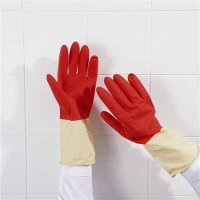 Перчатки хозяйственные резиновые Доляна, размер XL, плотные, 50 гр, цвет красный