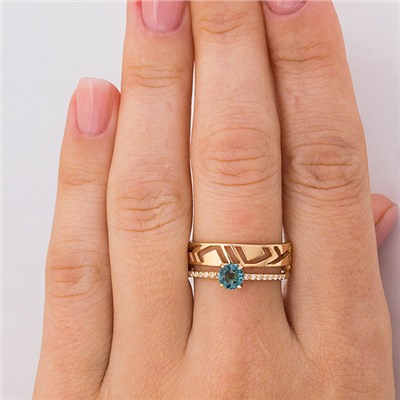 Позолоченное кольцо с голубым фианитом - 995 - п