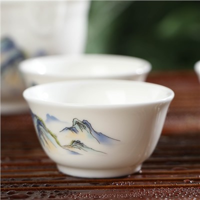 Набор чайный керамический «Восточная мудрость», 4 предмета: 3 пиалы, гайвань, цвет белый