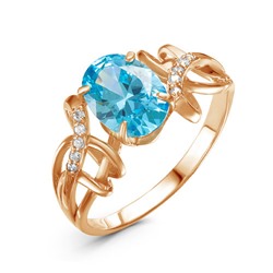 Позолоченное кольцо с фианитом голубого цвета 288 - п