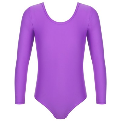 Купальник гимнастический с длинным рукавом, лайкра, цвет фиолетовый, размер 28